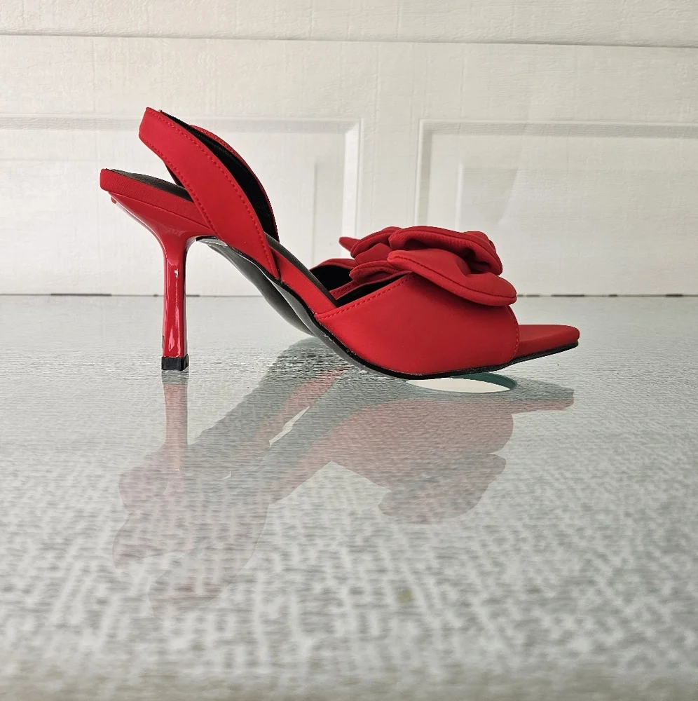 SHEIN Red Bow Slingback Heels – Chic Statement Party Stilettos Size 39